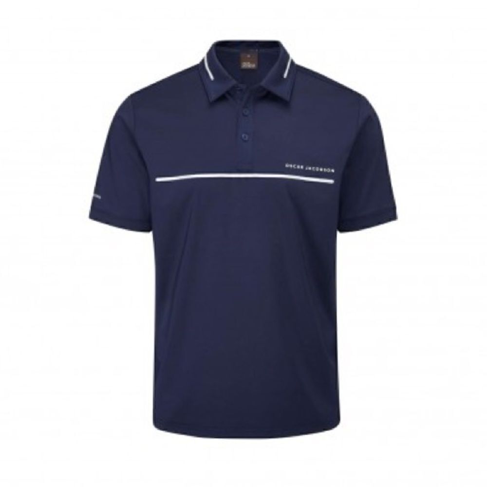 Oscar Jacobson Marsden Golf Polo Navy White L  Neat & Sharp Tech Performance